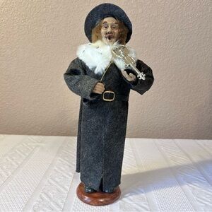 Vintage Violinist Character Doll with Fur Collar Black Coat Christmas Caroler‎